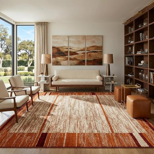 Unique Loom Autumn Collection Modern Contemporary Casual Abstract Area Rug (Beige/ Terracotta Rustic, 9 x 12 ft Rectangular)