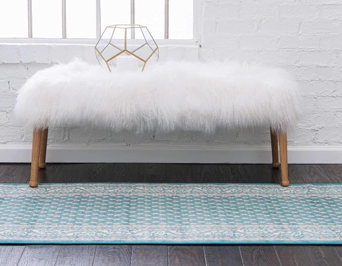 Unique Loom Williamsburg Collection Traditional Border with Dotted Center Area Rug, Runner 2' 9" x 9' 10", Teal/Beige
