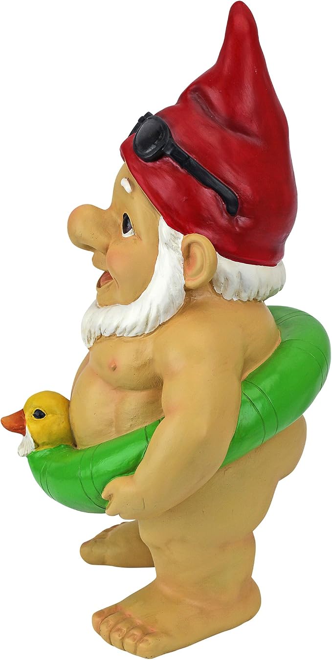 Design Toscano QM16035 Garden Gnome Statue - Pool Party Pete Naked Gnome - Outdoor Garden Gnomes - Funny Lawn Gnome Statues,full color