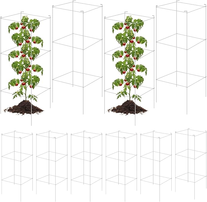 Hicarer 16 Pack Square Tomato Cage Heavy Duty Tomato Cages for Garden Vegetable Plant Trellis Stakes Plant Support Stake Tower for Climbing Vegetables Plants Flowers Fruit (15 x 36 Inches,Silver)