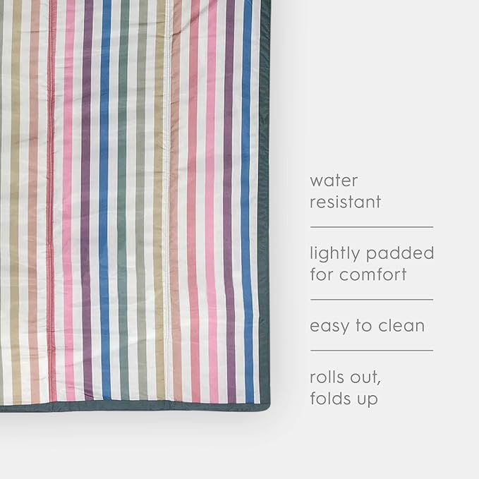 Little Unicorn 5'x10' XL Outdoor Family Picnic & Beach Blanket | Durable & Water-Resistant Fabric | Compact Fold & Easily Wipes Clean | Zipper Pocket (Chroma Rugby Stripe)