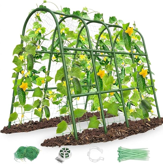 Cucumber Trellis for Raised Bed, U-Shape Garden Trellis for Climbing Plants Outdoor, Metal Arch Trellis for Vegetables, Plant Support for Tomato, Pea, Zucchini(63" L×30" W×47.2" H-Large)