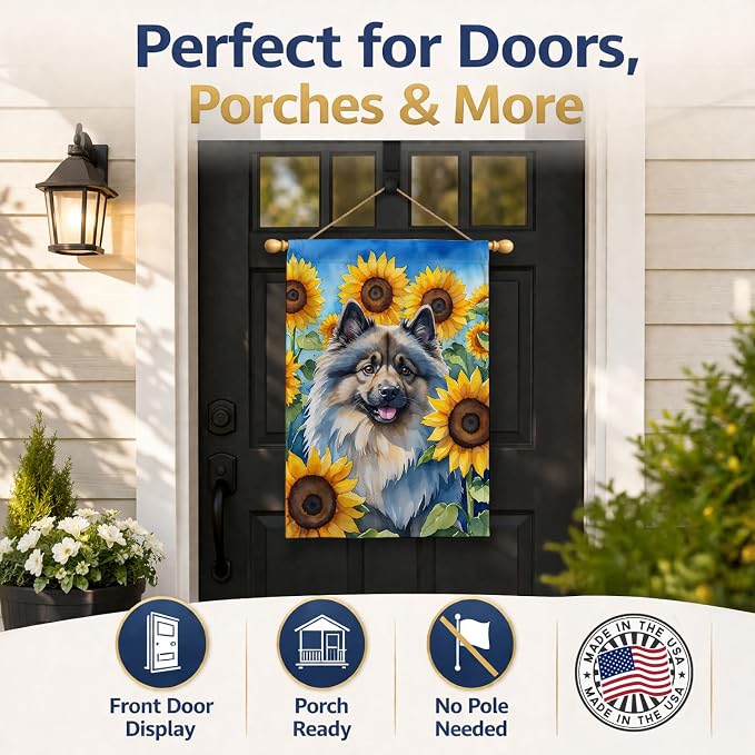 Caroline's Treasures DAC6105CHF Keeshond in Sunflowers House Flag Large Porch Sleeve Pole Decorative Outside Yard Banner Artwork Wall Hanging, Polyester, House Size, Multicolor