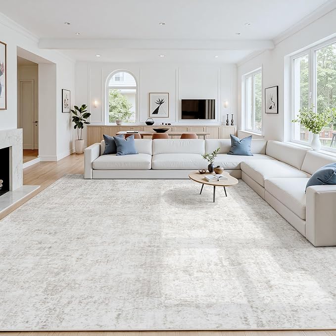 6x9 Area Rugs for Living Room: Washable Soft Light Brown Abstract Carpet | Non-Slip TPE & Stain Resistant,0.25" Low-Pile,Kids Pet Friendly Modern Decor for Dining Room Farmhouse Office, Non-Shedding