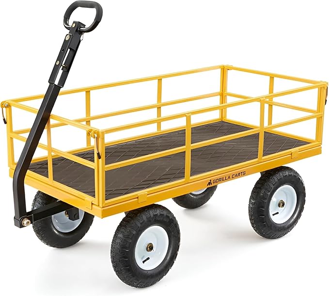 Gorilla Carts Heavy Duty, All Terrain Garden Wheelbarrow, 1200 Lb, Yellow - Foldable Wagon, Gardening Equipment for Yard, Lawn, and Outdoor Use