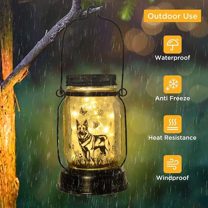kyoryuger German Shepherd Gifts for Women/Men, German Shepherd Solar Lanterns Dog Mom Birthday, Dog Lovers Lantern, Pet Loss Pet Memorial, Solar Garden Decor Outside for Yard, Patio,Backyard,Porch