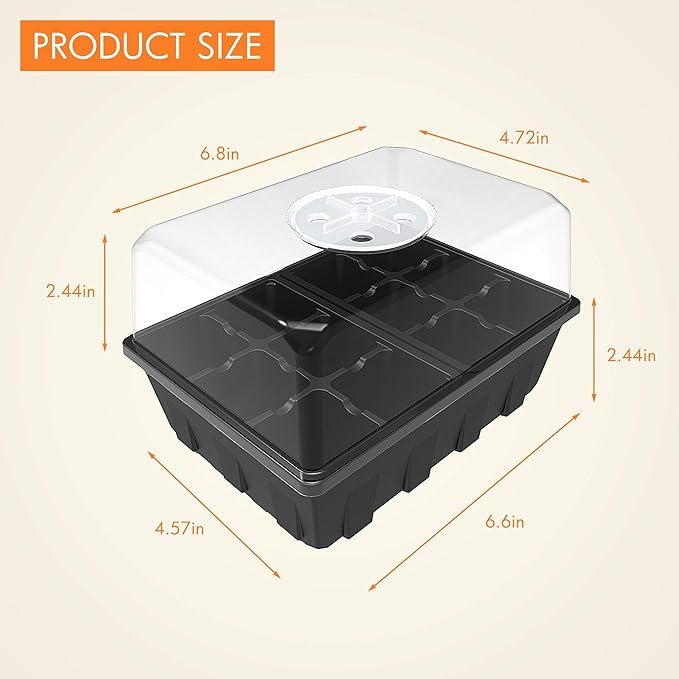 Gardzen 10 Pack Seed Starting Tray, Plant Germination Trays, Seed Starter Kit with Adjustable Humidity Vented Dome for Indoor&Outdoor Use, Plant Growing Kit 6.6" x 4.5", Total 120-Cell, Clear