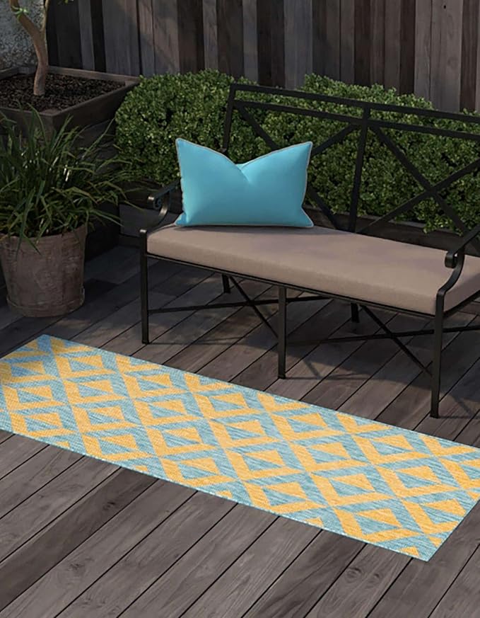 Unique Loom Jill Zarin Unique Loom Outdoor Collection Area Rug - Napa (2' x 6' 1'' Runner, Yellow and Aqua/Yellow)