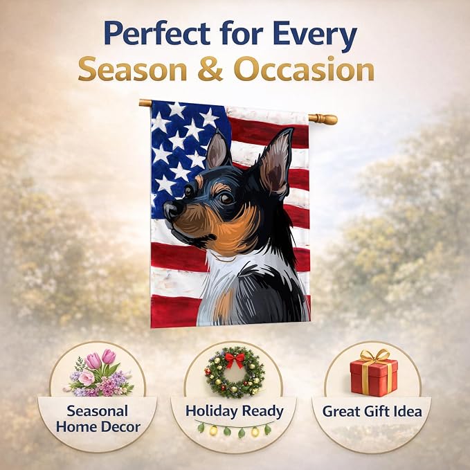 Caroline's Treasures CK6735CHF Teddy Roosevelt Terrier American Flag House Flag Large Porch Sleeve Pole Decorative Outside Yard Banner Artwork Wall Hanging, Polyester, House Size, Multicolor