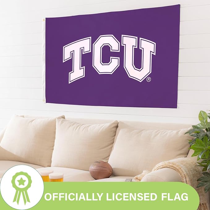 NCAA Texas Christian University Flag with Grommets, 3'x5' TCU Horned Frogs Outdoor College Flags & Banners for Garden Patio Indoor Wall Décor