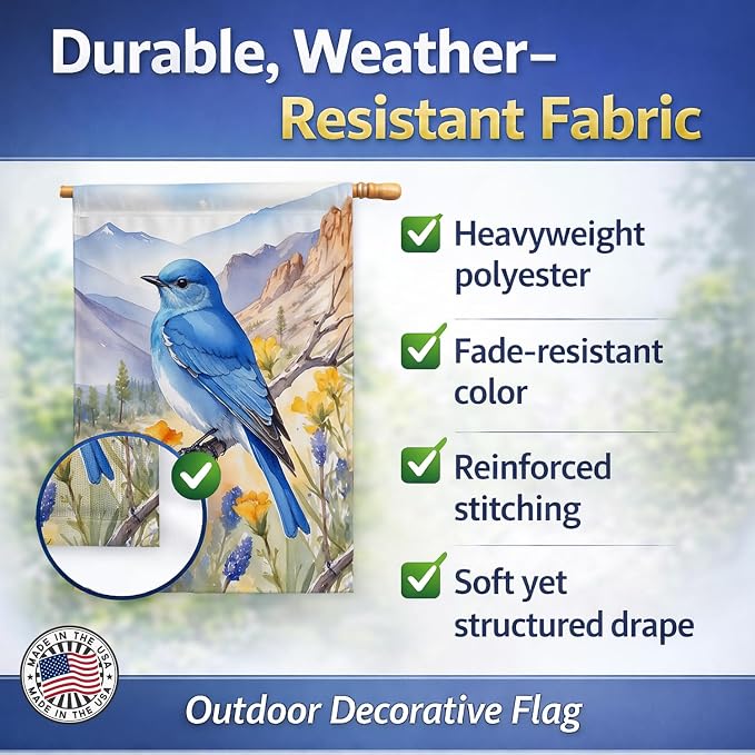 Caroline's Treasures Nevada Mountain Bluebird House Flag Large Porch Sleeve Pole Decorative Outside Yard Banner Artwork Wall Hanging, Polyester, House Size, Multicolor