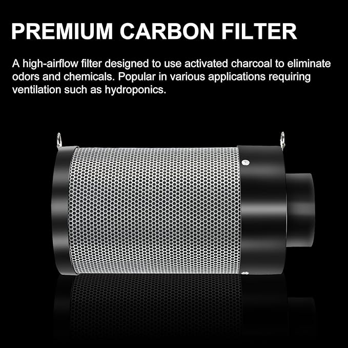 Air Filtration Kit 6", Built-in 14cm Fan Low Nois Carbon Filter with 12-Speed Controller, 8' Ducting, Cooling & Ventilation System for Grow Tents, Indoor Gardening, Hydroponics 6“x13.4"