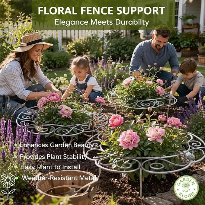 Metal Plant Support Ring for Garden, 2026 Peony Cages and Supports, Decorative Flower Support Frame Grow Through Rings Peony Flower Hoop for Upright Growth and Protection (Silvery 2pcs S-10.83in)