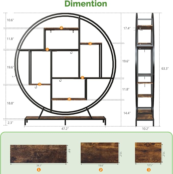 VINGLI Plant Stand with Grow Light, 63" Tall Plant Shelf Indoor with 5 LED Light, Large Tiered Plant Stand for Indoor Growing, Full-Moon Round Metal Display Shelves, Modern Flower Rack for Living Room, Balcony & Office, Black