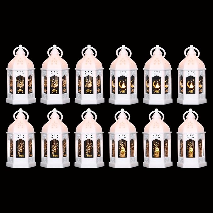 LLQ Mini Ramadan Lantern (12Pcs-5in) - Moroccan Small Lanterns Decorative, Eid Mubarak Decorations for Home, Ramadan Gifts for Family, Table Centerpiece