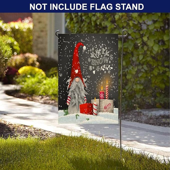 EMMTEEY Let It Snow Garden Flag Cute Gnome Let It Snow Burlap Garden Flags 12.5X18 Small Yard Flags Double Sided Winter Garden Flag Garden Flags for Outside for Winter Christmas Decoration