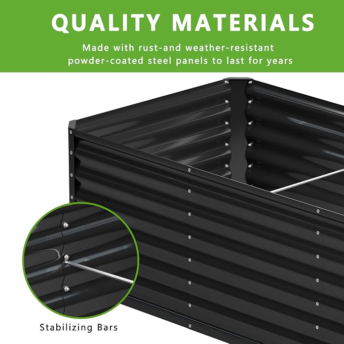 2PCS 8x4x1FT Galvanized Raised Garden Bed,Planter Raised Beds-Metal Garden Box,Large Plant for Outdoor Planting, Vegetables Bed，Flower,herb-Black 0.8mm