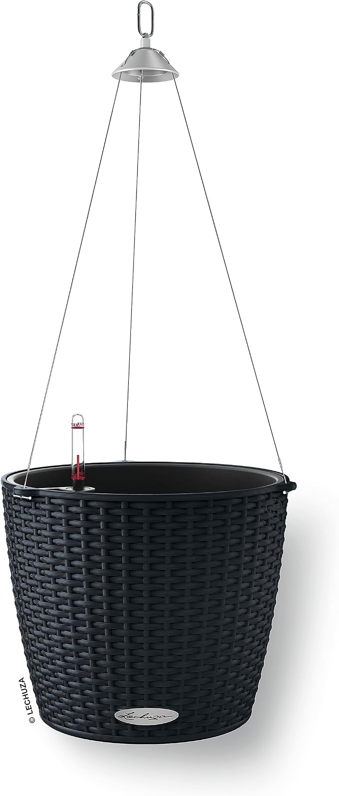 Lechuza Nido Cottage 28 Graphite Black, Self-Watering Hanging Planter, D10.6 H9.1 in
