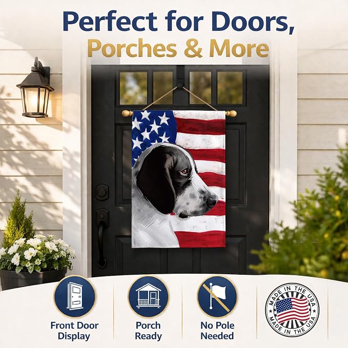 Caroline's Treasures CK6457CHF Braque d'Auvergne Dog American Flag House Flag Large Porch Sleeve Pole Decorative Outside Yard Banner Artwork Wall Hanging, Polyester, House Size, Multicolor