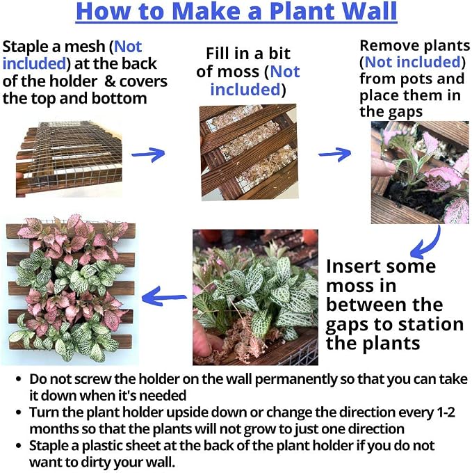 ShopLaLa Wall Planter - 2 Pack Wooden Hanging Succulent Wall Decor, Live Air Plants Orchids Wall Mounted Holder Frame Display for Indoor Outdoor, Living Plant Wall Decor Balcony Garden