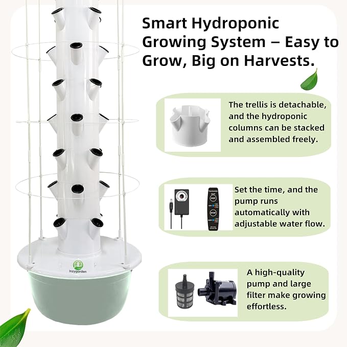 Hydroponic Growing System Kit, 40-Pod Vertical Garden Tower | with Trellis