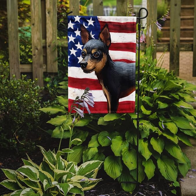 Caroline's Treasures CK6663GF Prague Ratter Dog American Flag Garden Flag Mailbox Flag Decorative Yard Flag Banner Outside Patio Artwork Yard Flower Beds, Garden Size, Multicolor