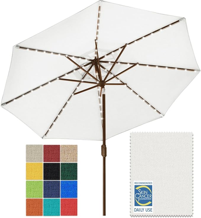 EliteShade USA 10-Year-Non-Fading 9ft Market Patio Umbrella, Commercial Grade Table Sun Umbrella with 80 Solar LED Lights, Crank Open, Windproof & UPF 50+ UV Protection for Garden, Deck, Pool, Backyard, White