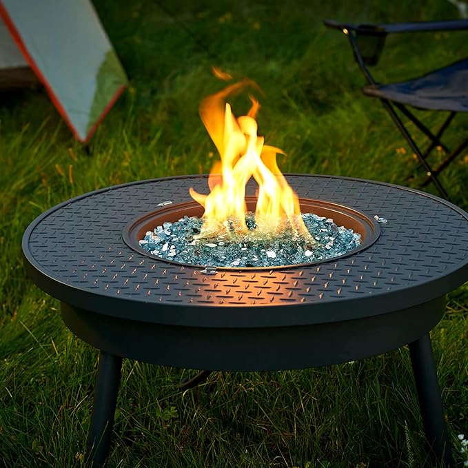 Onlyfire 10 lbs Fire Glass Rocks 1/2 Inch, Reflective Tempered Glass for Propane Fire Pit & Gas Fireplace, High Luster Firepit Glass Stones for Fire Table, Aqua Blue (Multicolor Options Available)