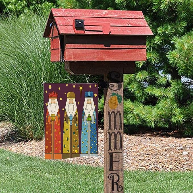 EMMTEEY Christmas Three Kings Wise Men Burlap Garden Flag - 12.5X18 Small Double Sided Winter Holiday Flag for Outside Christmas Decoration