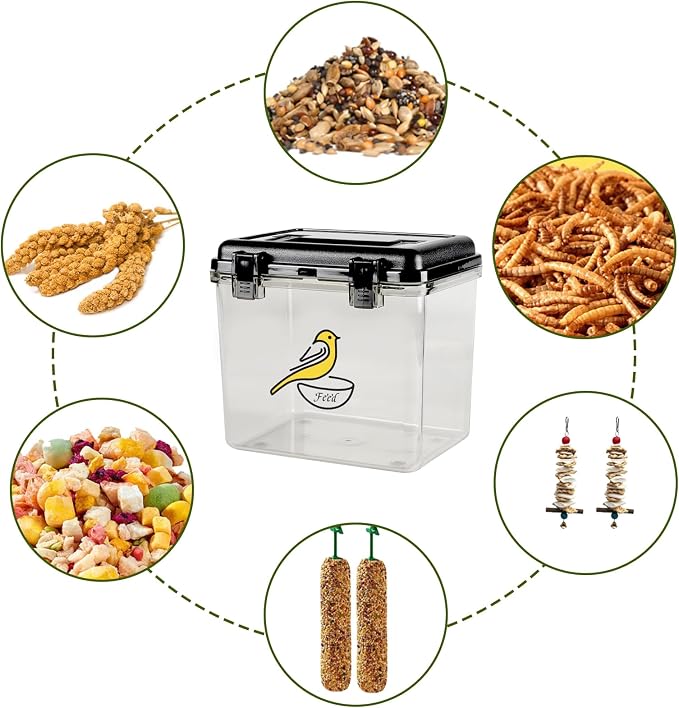 Bird Seed Storage Container 2 Pack Clear Bird Seed Container10Ib Indestructible Bird Seed Container Bird Seed Holder with Handle|for Wild Bird Seed Hermetically Or Mealworms Storage Outdoor(Black)