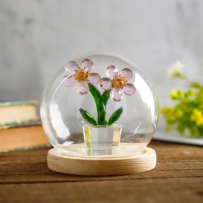 ZEERSHEE Glass Display Dome Cloche with Wooden Base, 4.7" Round Bell Jar | Clear Glass Cover with Secure Wood Base, Perfect for Plants, Collectibles, Desserts & Home Displays