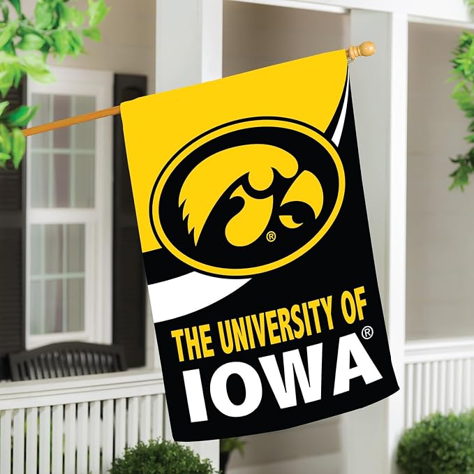 NCAA University of Iowa House Flag, 28 x 44, Double Sided Garden Flags for Outside, Outdoor College Flags & Banners for Gardens Patio, Indoor Wall Decor Flag for Room