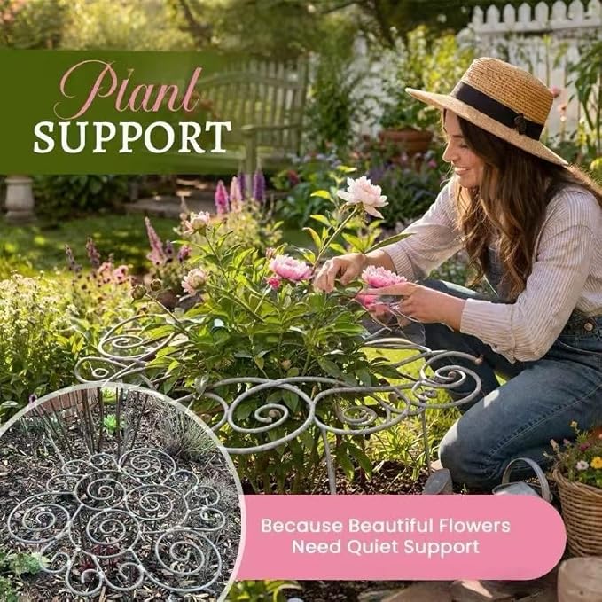 Metal Plant Support Ring for Garden, Peony Cages and Supports, Decorative Metal Plant Support Ring, Heavy-Duty Flower Support Frame, Outdoor Orchid Clip (S*2)