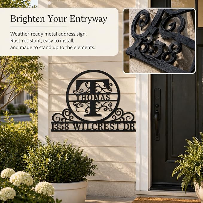 Personalized Metal Address Plaque Custom House Number Sign for Outside Family Name Monogram Wall Decor for Porch Brick Wood Siding Housewarming Gift