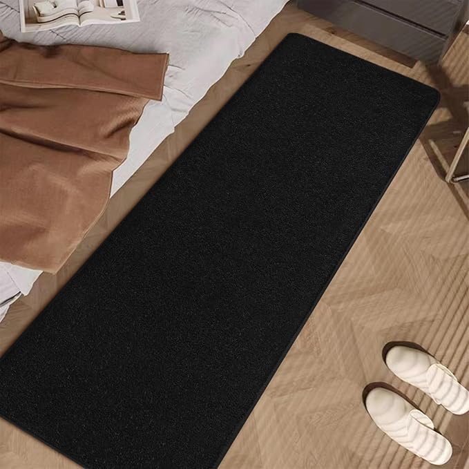 Black 2x6 Hallway Runner Rug | Washable Memory Foam, Low Pile Non Slip Indoor Carpet for Bedroom Bedside Entrance Classroom College Dorm Room Home Decor