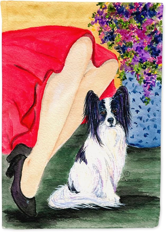 Caroline's Treasures SS8523GF Lady with her Papillon Garden Flag Mailbox Flag Decorative Yard Flag Banner Outside Patio Artwork Yard Flower Beds, Garden Size, Multicolor