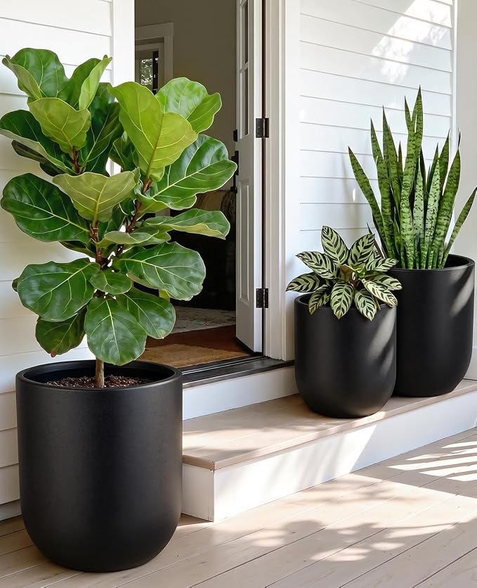 homenote Flower Pots 13/11.5/10 Inch,Large Plant Pots Indoor with Drainage,Plastic Pots for Plants,Garden Pots for Outdoor,Large Planters for Indoor Plants,Big Plastic Planter,Black(3 Pcs)
