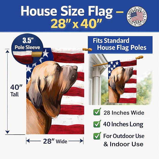 Caroline's Treasures CK6522CHF Fila Brasileiro Dog American Flag House Flag Large Porch Sleeve Pole Decorative Outside Yard Banner Artwork Wall Hanging, Polyester, House Size, Multicolor
