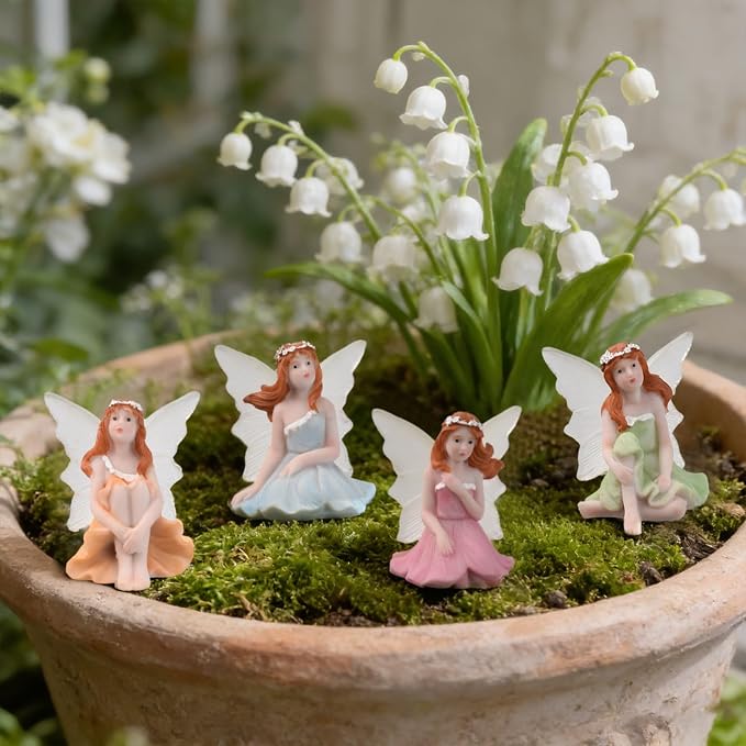 4 PCS Fairy Garden Decor Fairies, Glow in The Dark Yard Sculpture Lawn Ornament Mini Garden Art Outdoor Decor Accessories (4 Glow Fairy)