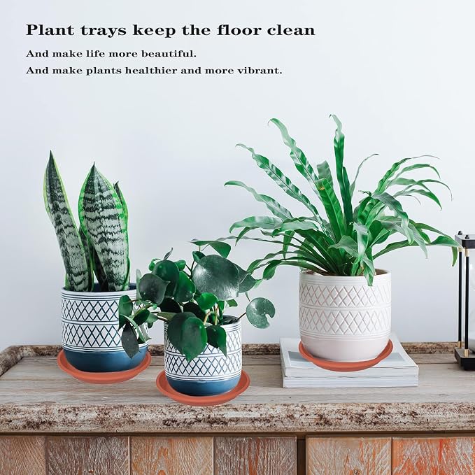6 Pack Plant Saucer 8 inch, Heavy Duty Plastic Plant Water Tray, Planter Saucers, Flower Pot Tray, Planter Tray, Bird Bath Bowls, Water Trays for Plant Pots 7"/8", Terracotta