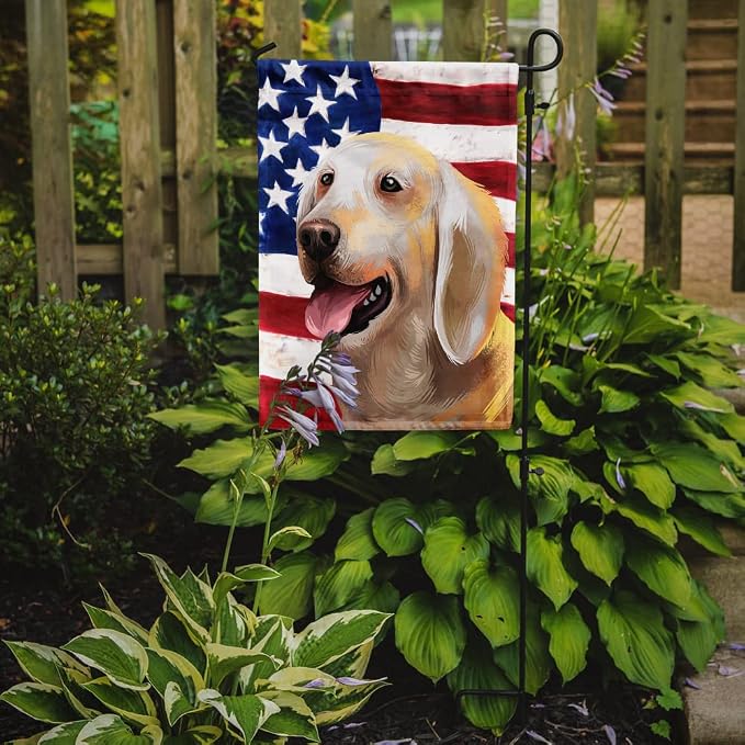 Caroline's Treasures CK6435GF Billy Dog American Flag Garden Flag Mailbox Flag Decorative Yard Flag Banner Outside Patio Artwork Yard Flower Beds, Garden Size, Multicolor