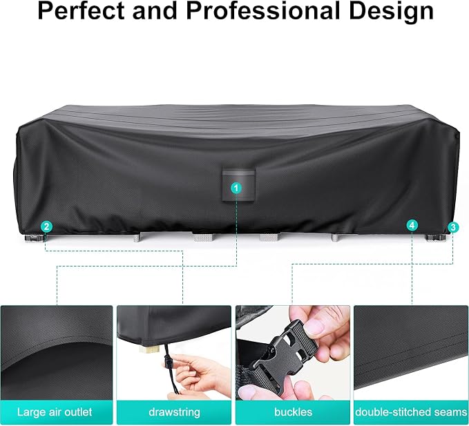 Patio Furniture Covers Waterproof, 90"L×62" W×28" H Rectangular Outdoor Furniture Set Covers , Durable Heavy Duty Oxford Patio Furniture Set Covers for Outdoor Table Chair
