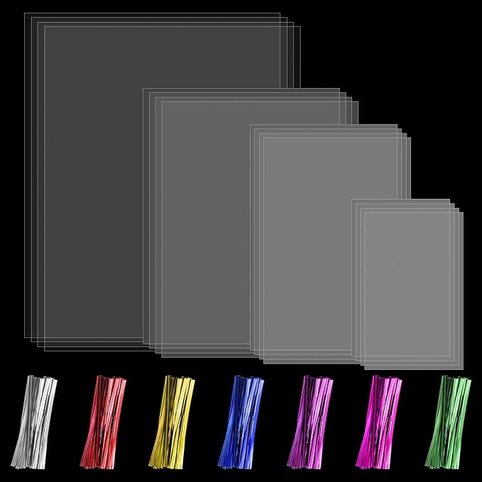 Boao 4 Sizes 200 Pieces Clear Plastic Cellophane Bags Cello Treat Bags with Mix Colors Twist Ties for Christmas Birthday Holiday (10 x 8 In,13 x10 In,16 x 12 In, 14 x 20 in)