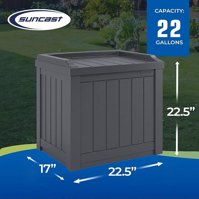 Suncast 2 Pack 22 Gallon Indoor or Outdoor Backyard Patio Small Storage Deck Box with Attractive Bench Seat and Reinforced Lid, Stone Gray