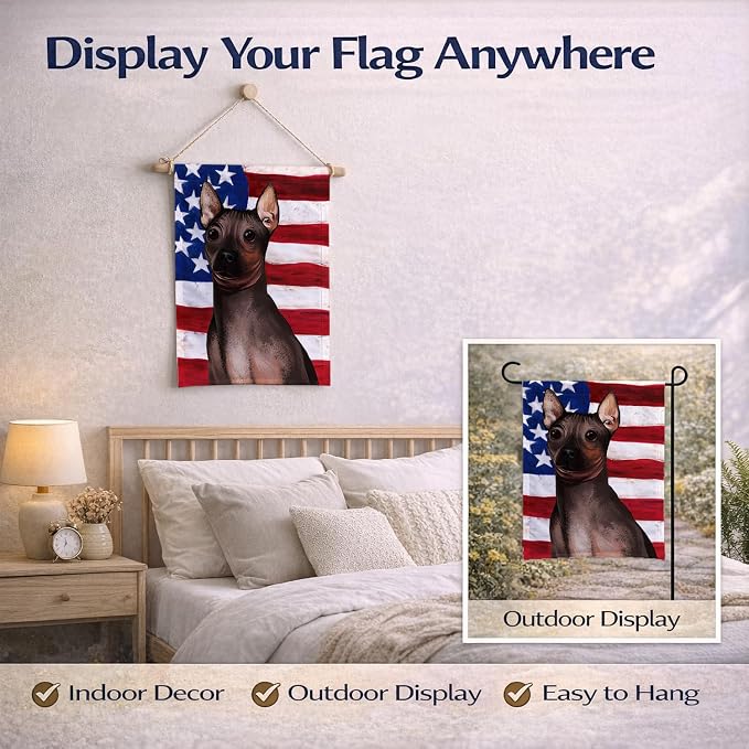 Caroline's Treasures CK6400GF American Hairless Terrier American Flag Garden Flag Mailbox Flag Decorative Yard Flag Banner Outside Patio Artwork Yard Flower Beds, Garden Size, Multicolor