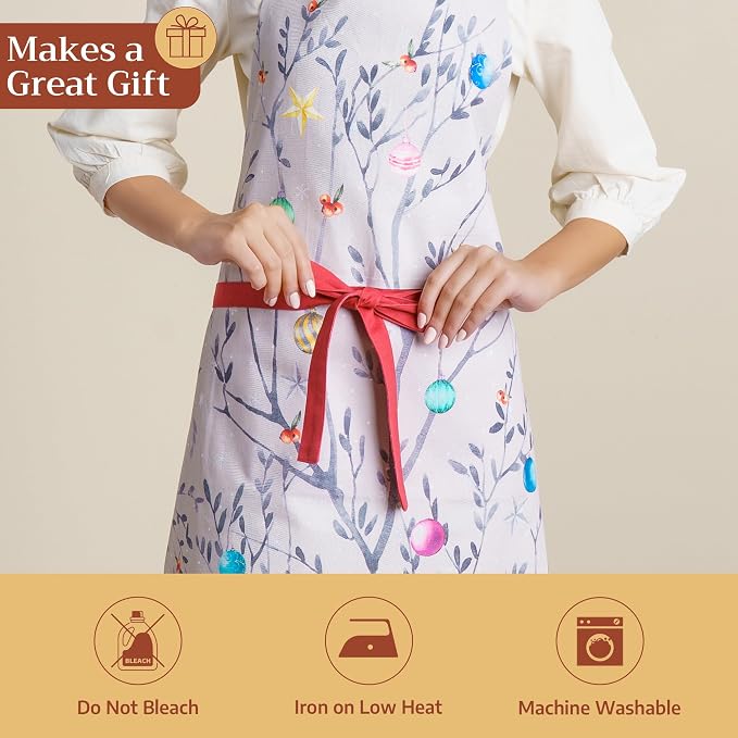 Maison d' Hermine Aprons for women with Pocket 100% Cotton (27.50"x31.50") | Adjustable Neck Strap & long ties Apron Men Chef Wedding Cooking Gardening Server Maid