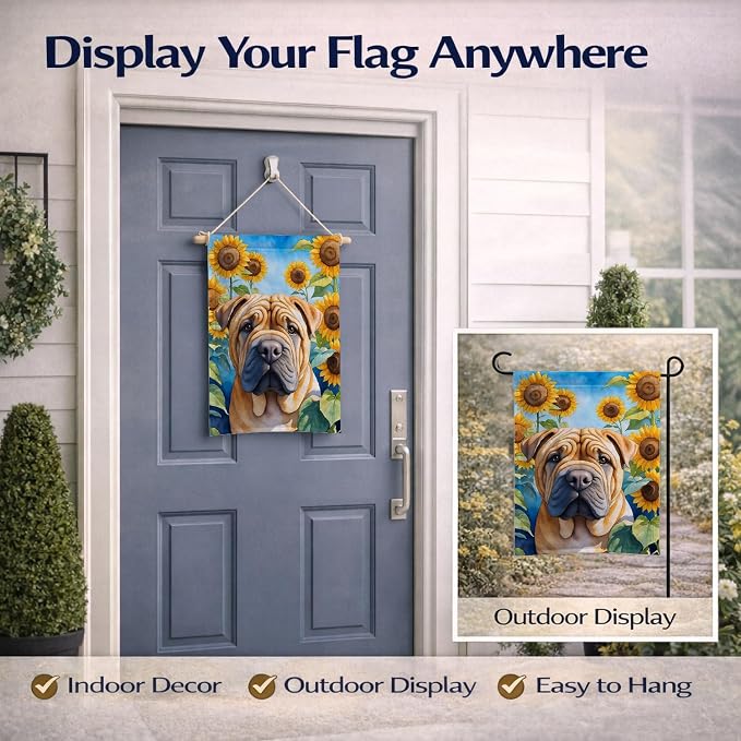 Caroline's Treasures DAC6159GF Shar Pei in Sunflowers Garden Flag Mailbox Flag Decorative Yard Flag Banner Outside Patio Artwork Yard Flower Beds, Garden Size, Multicolor