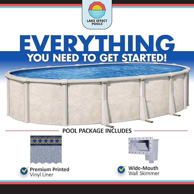 Lake Effect Pools 'Fallston' 15 ft x 24 ft Oval Above Ground Swimming Pool | 52 Inch Resin Protected Steel Sided Walls | Bundle Includes: 25 Gauge Overlap Liner & Widemouth Skimmer