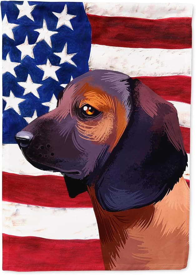 Caroline's Treasures CK6420CHF Bavarian Mountain Hound American Flag House Flag Large Porch Sleeve Pole Decorative Outside Yard Banner Artwork Wall Hanging, Polyester, House Size, Multicolor