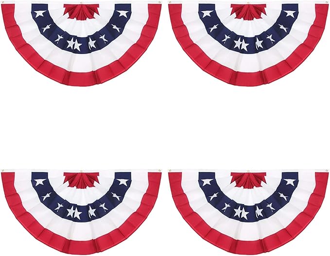 American Pleated Fan Flag, 3 x 1.5 Ft USA Patriotic Half Fan Bunting, Indoor Outdoor 4th of July Memorial Day 250th Anniversary Decorations (4 Pcs)